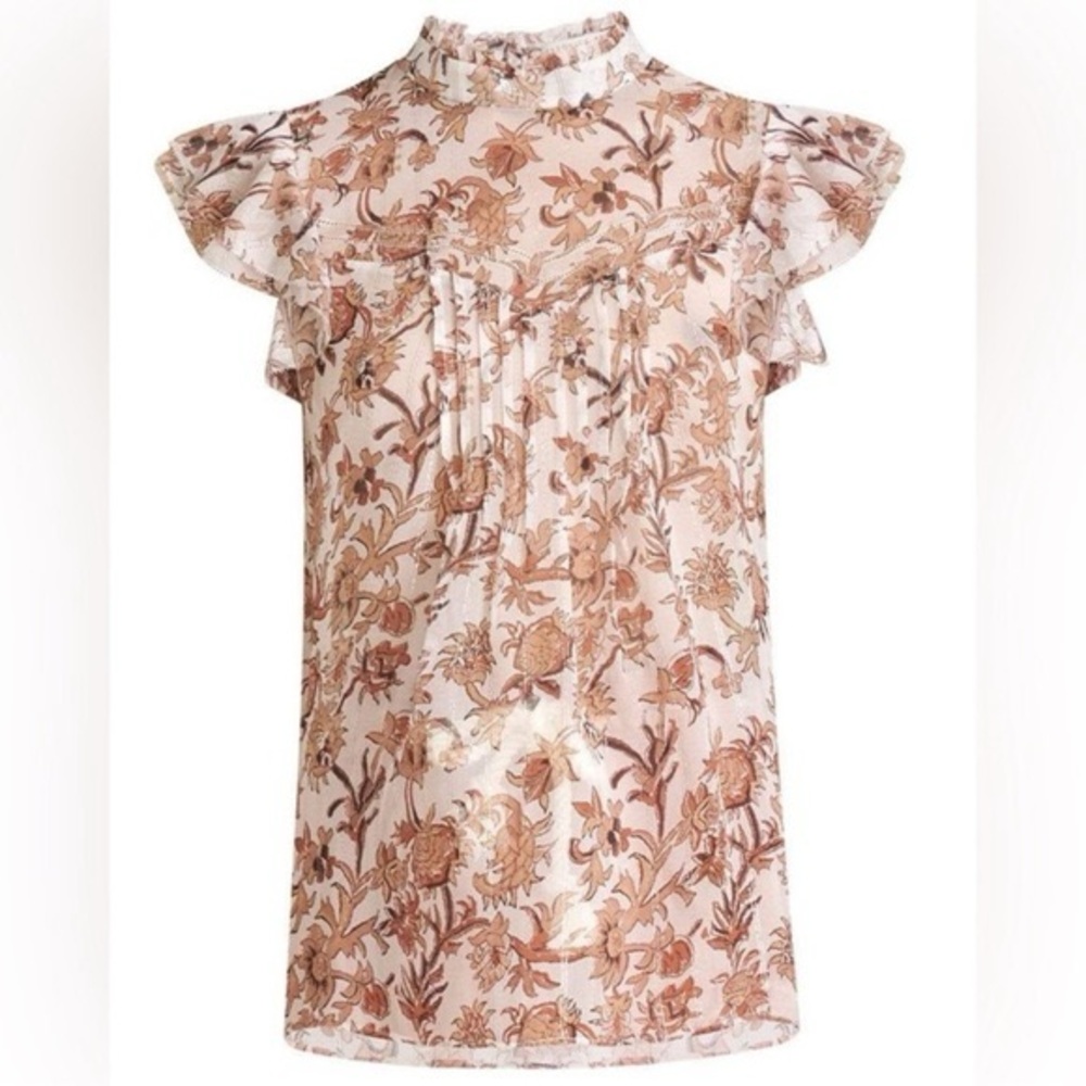 Veronica Beard Pink Floral Ruffled Sleeve Blouse